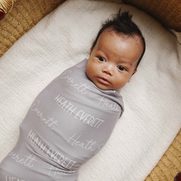 Personalized Baby Name Swaddle Blanket - Stone Online now - Image 5