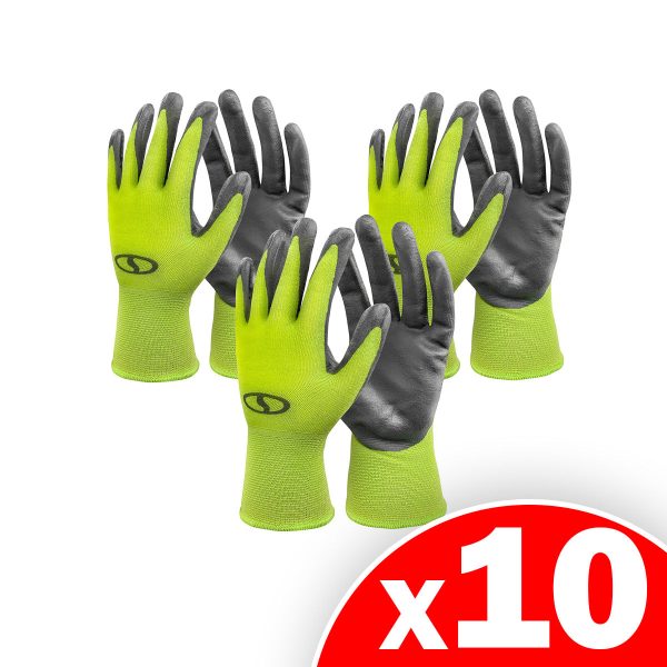Sun Joe GGNP-S3-SJG Multi-Use Nitrile-Palm Reusable Washable Gloves, Breathable, One Size Fits Most, 10 Packs of 3 Pairs Online