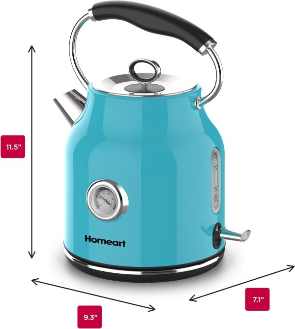 Homeart Chelsea Retro Cordless Kettle With Temperature Gauge - Stainless Steel With Removable Filter, Fast Boiling and Auto Shut-off - 1.7L Capacity Hot on Sale - Image 4