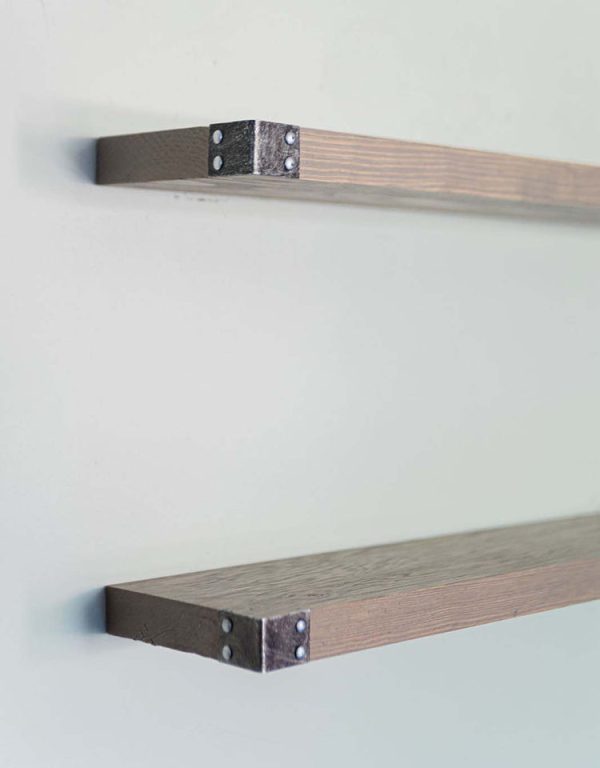 The Karina - Rustic Gray Floating Shelves with Antiqued Iron Corners, All Wood Wall Shelves - Set of 2- 24 x 6 x 1.5 in Sale - Image 3