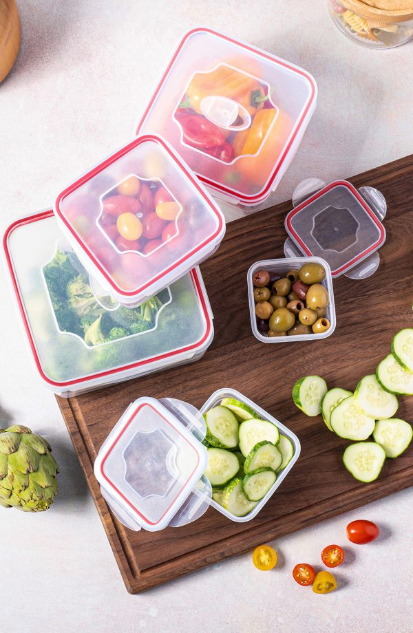EDGE 10-Piece Square Locktops Container Set: 120ml, 400ml, 740ml, 1290ml, 2060ml, Red Online - Image 3